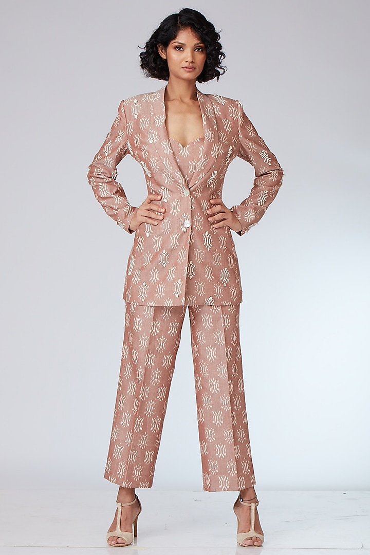 Almond Beige Ikat Co-Ord Set by Neeta Lulla at Pernia's Pop Up Shop