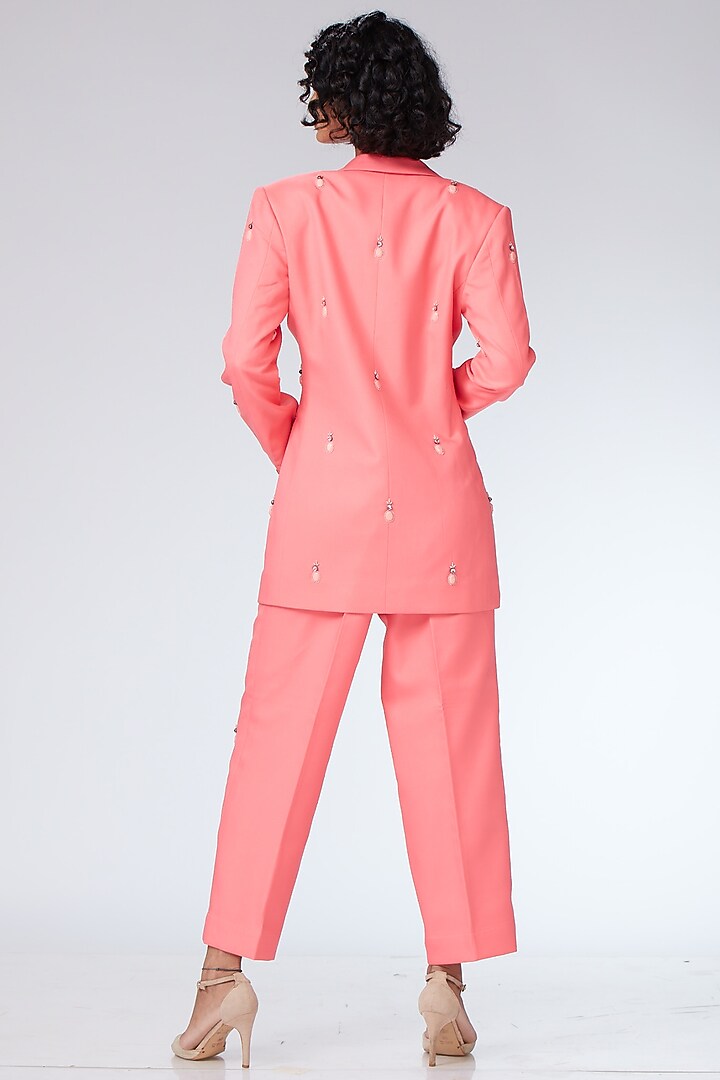 Coral Textured Twill Embroidered Co-Ord Set by Neeta Lulla at Pernia's Pop Up Shop