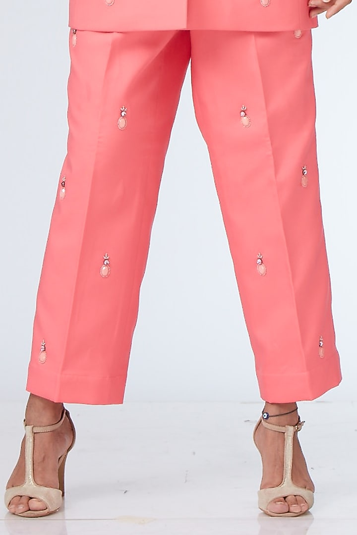 Coral Textured Twill Embroidered Co-Ord Set by Neeta Lulla at Pernia's Pop Up Shop