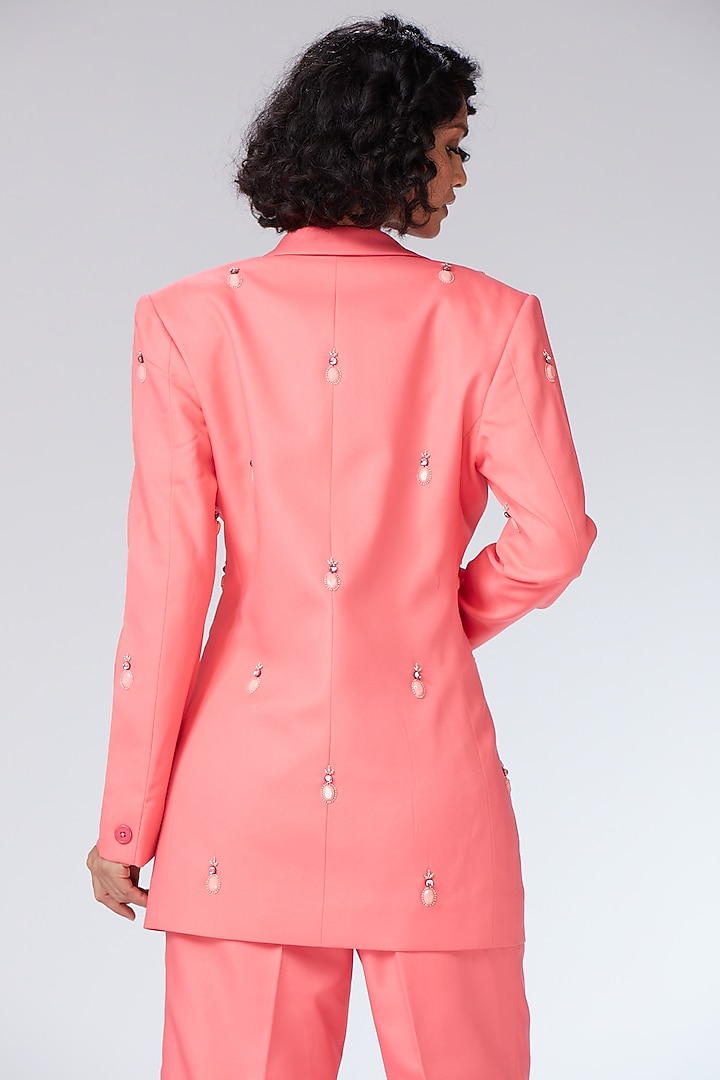 Coral Textured Twill Embroidered Co-Ord Set by Neeta Lulla at Pernia's Pop Up Shop