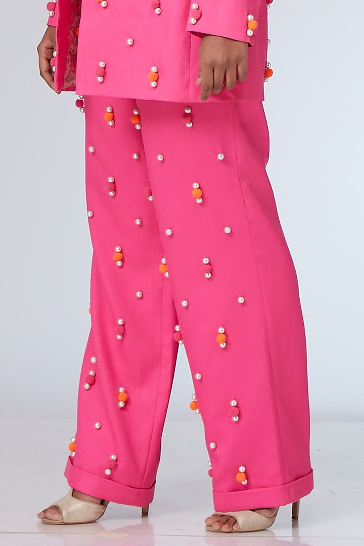 Hot Pink Textured Twill Embroidered Jacket Set by Neeta Lulla at Pernia's Pop Up Shop