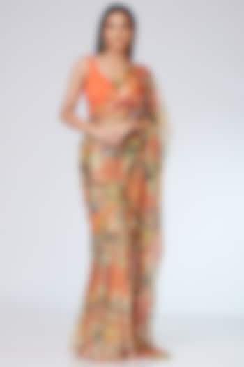 Orange Tulle Embroidered Saree Set by Neeta Lulla
