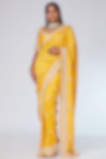 Carnatin Yellow Silk Embellished Saree Set by Neeta Lulla