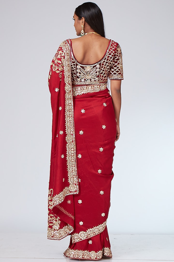 Crimson Crepe Embroidered Bridal Saree Set by Neeta Lulla at Pernia's Pop Up Shop