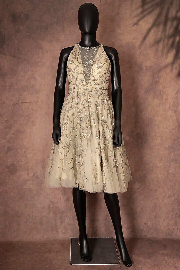 Ivory Sequins & Kardana Embroidered Dress by Neeta Lulla