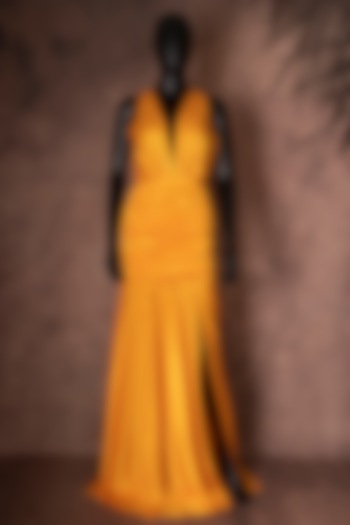 Yellow Gown With Slit by Neeta Lulla