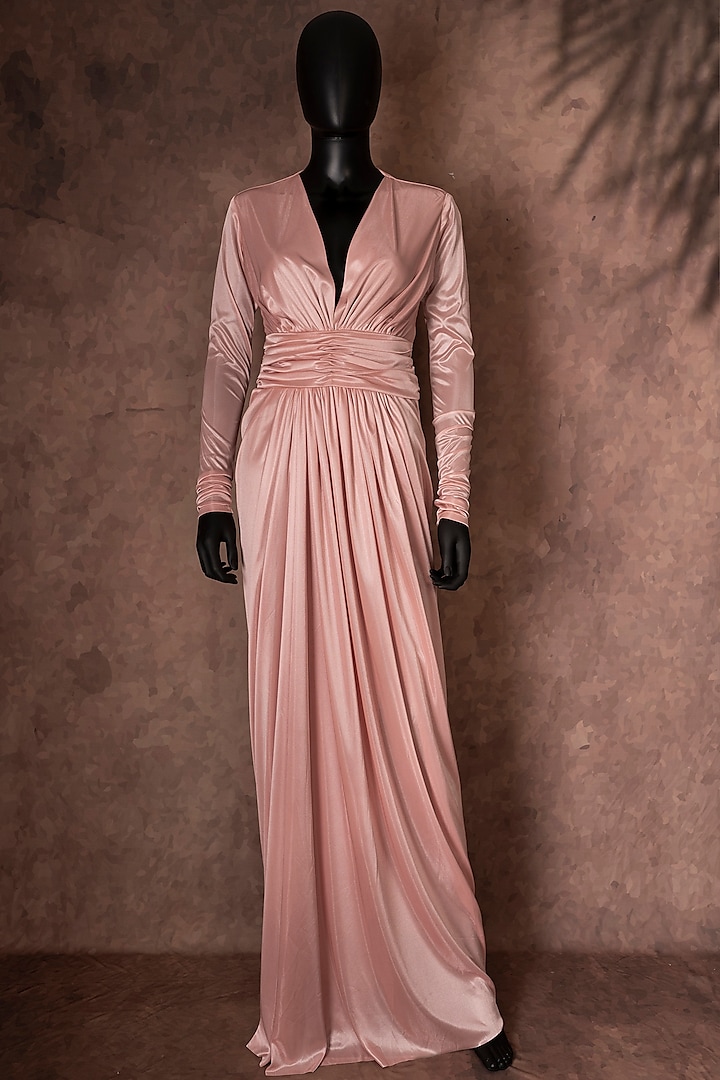 Blush Pink Silk Jersey Gown by Neeta Lulla
