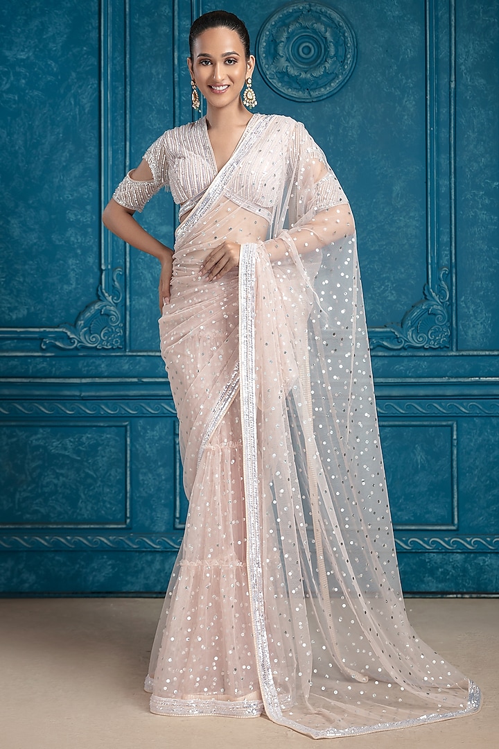 Blush Pink Tulle Concept Saree Set by Neeta Lulla