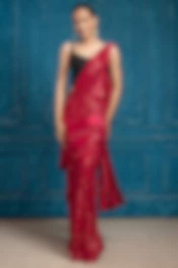 Red Sequins Concept Saree Set by Neeta Lulla