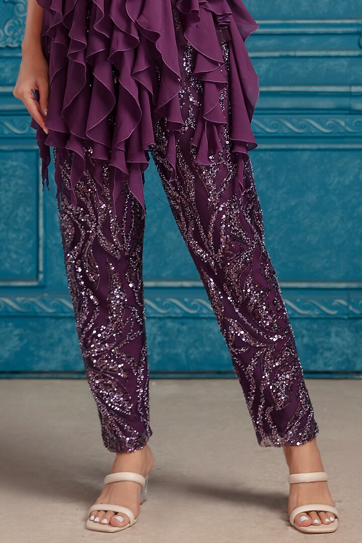 Plum Tulle & Georgette Embroidered Co-Ord Set by Neeta Lulla at Pernia's Pop Up Shop
