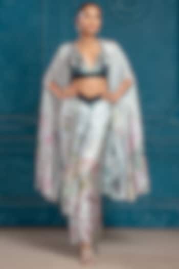 White Satin Draped Skirt Set by Neeta Lulla