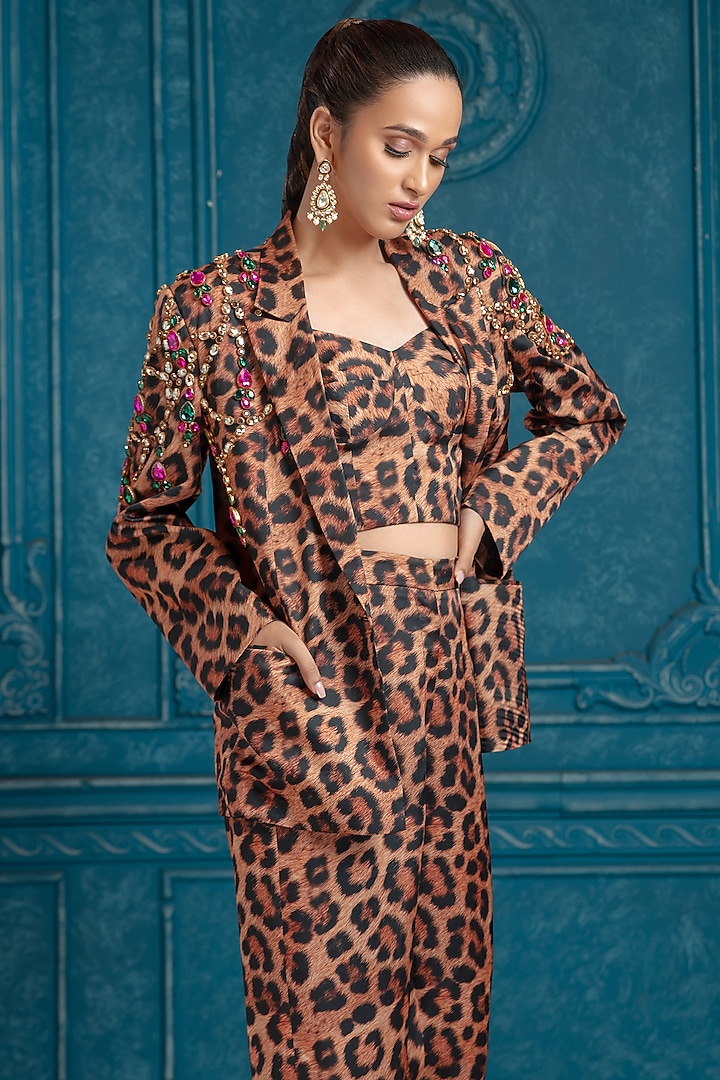 Brown Polyester Georgette Printed Pant Set by Neeta Lulla at Pernia's Pop Up Shop