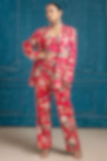 Deep Pink Twill Printed Pant Set by Neeta Lulla at Pernia's Pop Up Shop