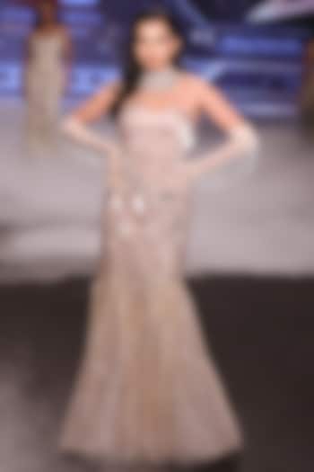 Pearl White Satin Tissue Organza Sequins Embroidered Bridal Gown by Neeta Lulla at Pernia's Pop Up Shop