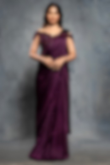 Potent Purple Satin Silk Draped Reception Gown Saree by Neeta Lulla at Pernia's Pop Up Shop