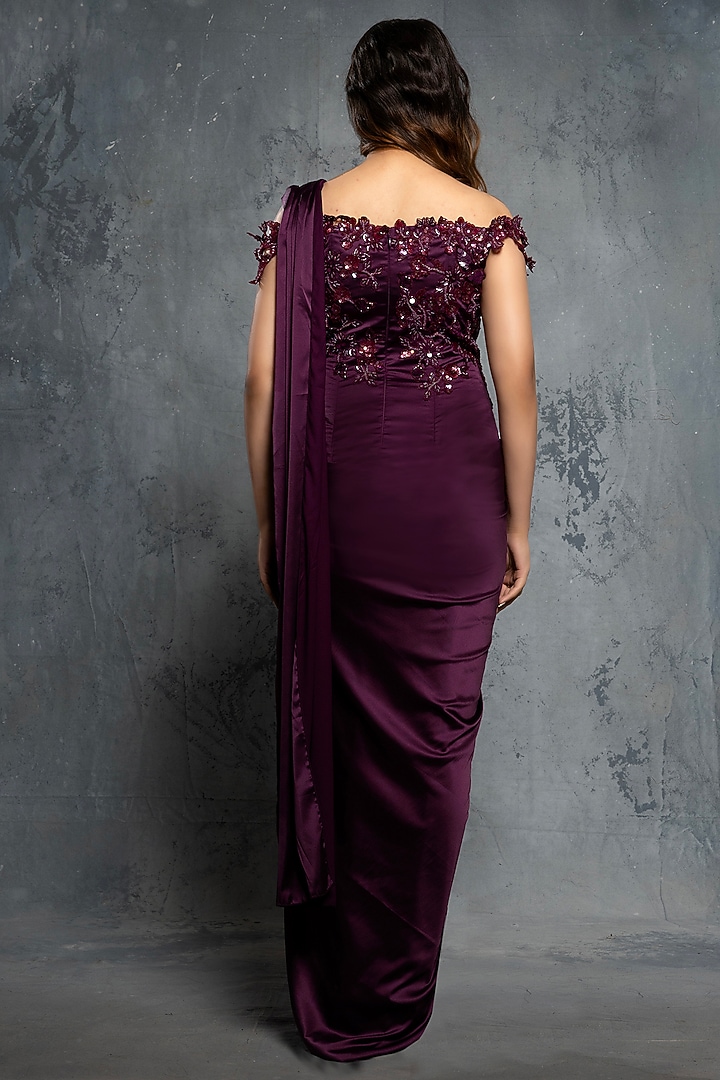 Potent Purple Satin Silk Draped Reception Gown Saree by Neeta Lulla at Pernia's Pop Up Shop