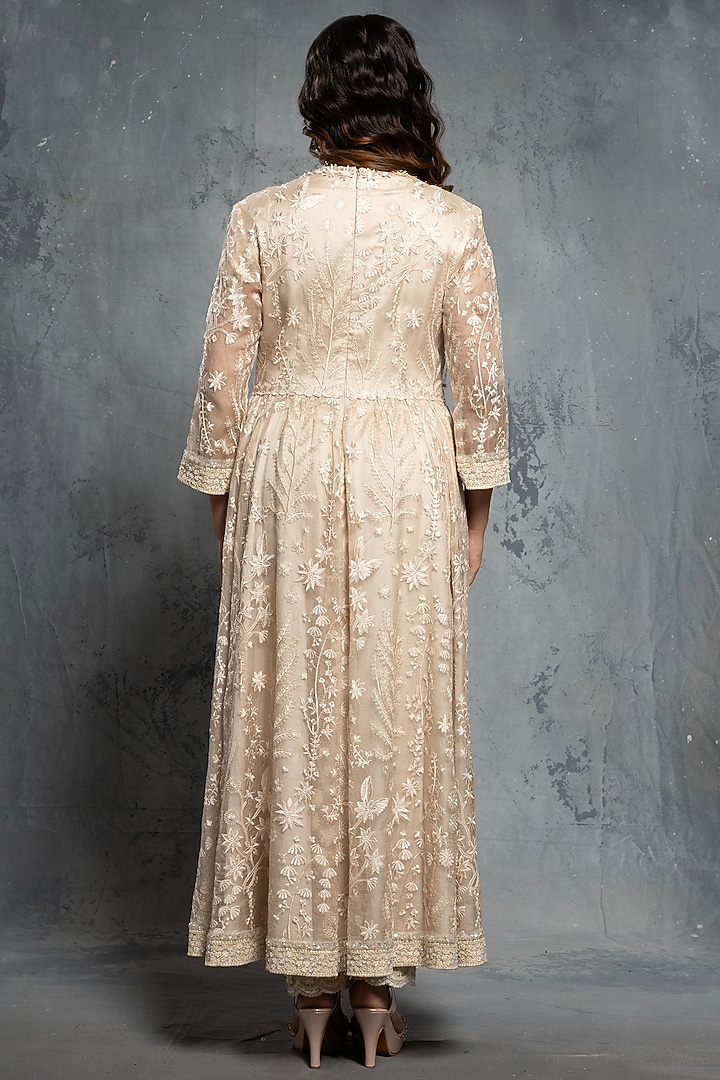 Ecru Organza Sequins & Thread Embellished Bridal Anarkali Set by Neeta Lulla at Pernia's Pop Up Shop
