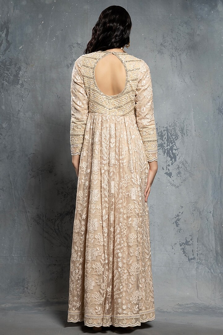 Ecru Beige Georgette & Organza Sequins Embellished Bridal Anarkali Set by Neeta Lulla at Pernia's Pop Up Shop