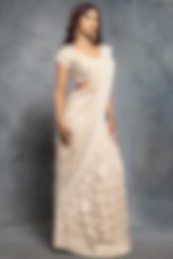 Ecru Beige Organza Sequins & Thread Embroidered Reception Saree Set by Neeta Lulla at Pernia's Pop Up Shop