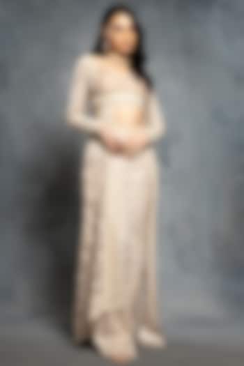 Ecru Beige Organza Thread Embroidered Concept Reception Saree Set by Neeta Lulla at Pernia's Pop Up Shop