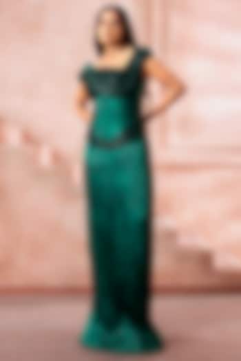 Emerald Green Organza Pleated Draped Wedding Gown by Neeta Lulla at Pernia's Pop Up Shop