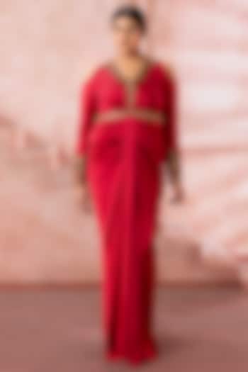 Rose Pink Satin Stone & Sequins Hand Embroidered Draped Engagement Gown by Neeta Lulla at Pernia's Pop Up Shop