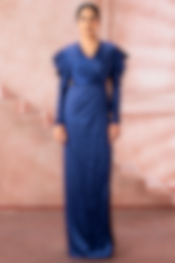 Royal Blue Satin Structured Draped Engagement Gown by Neeta Lulla at Pernia's Pop Up Shop