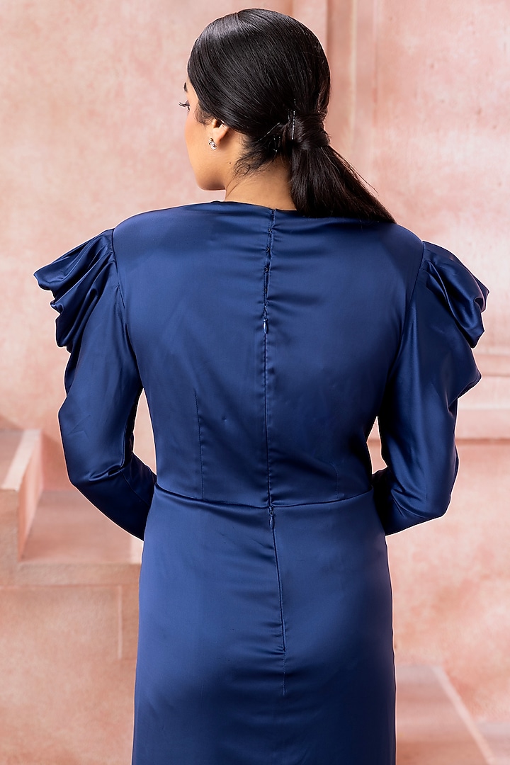 Royal Blue Satin Structured Draped Engagement Gown by Neeta Lulla at Pernia's Pop Up Shop
