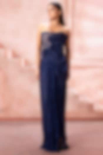 Sapphire Blue Shimmering Textured Strapless Engagement Gown by Neeta Lulla at Pernia's Pop Up Shop