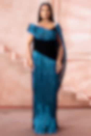 Sea Green Organza Pleated Draped Engagement Gown by Neeta Lulla at Pernia's Pop Up Shop