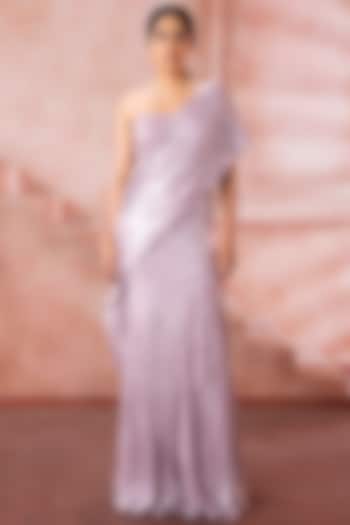 Silver Shimmer Lycra Pleated Draped Engagement Gown by Neeta Lulla at Pernia's Pop Up Shop