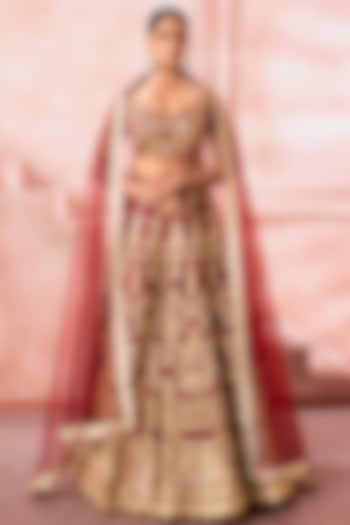 Regal Maroon Silk Zardosi Embroidered Bridal Lehenga Set by Neeta Lulla at Pernia's Pop Up Shop