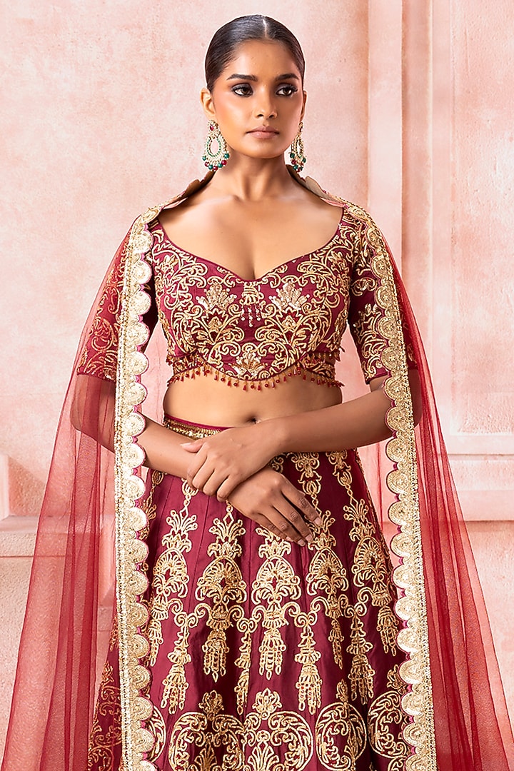 Regal Maroon Silk Zardosi Embroidered Bridal Lehenga Set by Neeta Lulla at Pernia's Pop Up Shop
