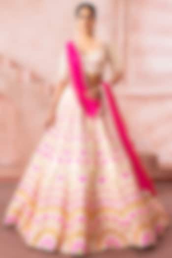 Ivory Raw Silk Mirror & Zari Embroidered Bridal Lehenga Set by Neeta Lulla at Pernia's Pop Up Shop