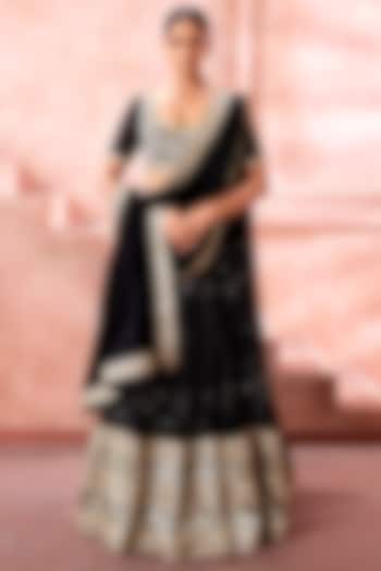 Black Organza Sequins Embroidered Wedding Lehenga Set by Neeta Lulla at Pernia's Pop Up Shop