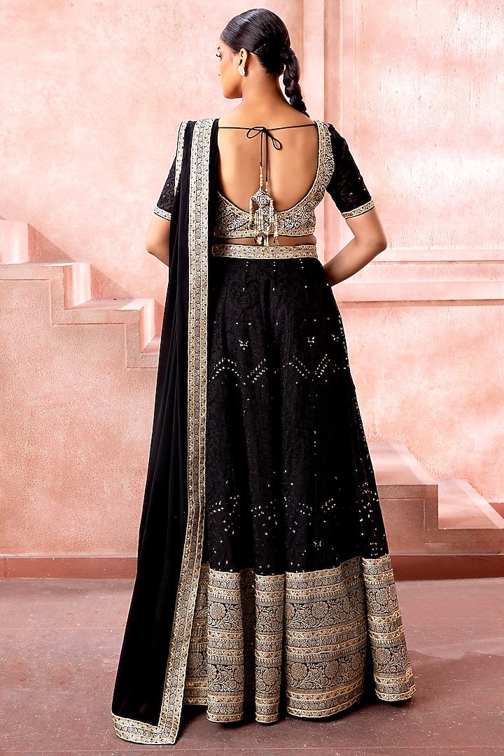 Black Organza Sequins Embroidered Wedding Lehenga Set by Neeta Lulla at Pernia's Pop Up Shop