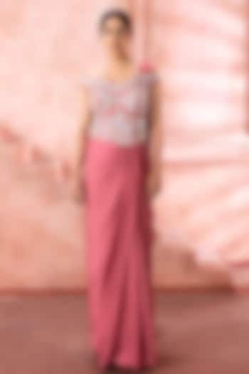 Blush Rose Satin Sequins Embroidered Draped Wedding Gown Saree by Neeta Lulla at Pernia's Pop Up Shop