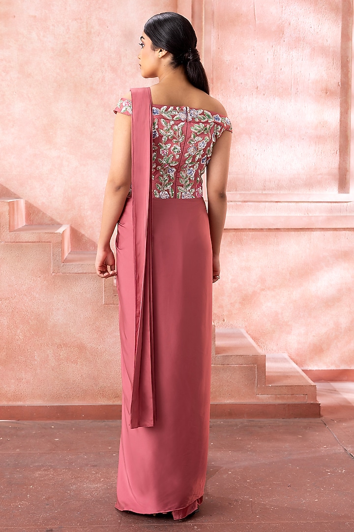 Blush Rose Satin Sequins Embroidered Draped Wedding Gown Saree by Neeta Lulla at Pernia's Pop Up Shop