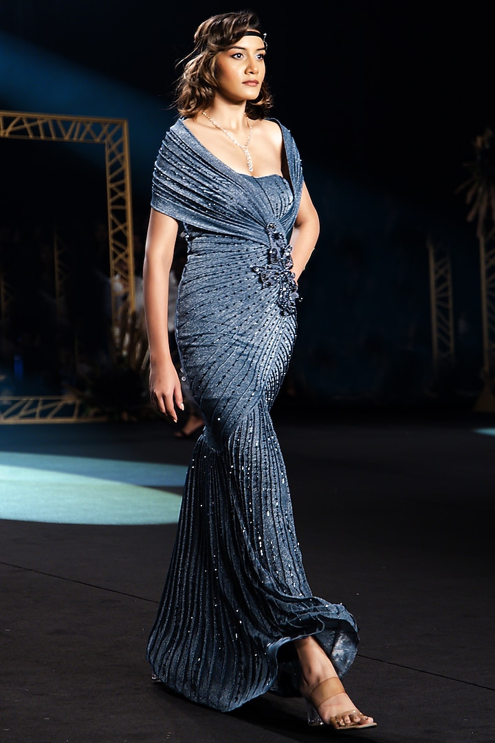 Smokey Grey Shimmer Stretch Cutdana Embellished Wedding Gown by Neeta Lulla at Pernia's Pop Up Shop
