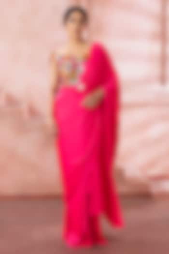 Fuchsia Pink Lycra Draped Wedding Saree Set by Neeta Lulla at Pernia's Pop Up Shop