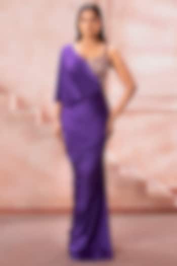 Rich Purple Lycra One-Shoulder Draped Engagement Gown by Neeta Lulla at Pernia's Pop Up Shop