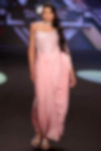 Blush Pink Stretch Fabric Sequins Embroidered Wedding Gown Saree by Neeta Lulla at Pernia's Pop Up Shop