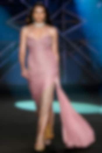 Salmon Pink Shimmer Stretch Sequins Embellished Strapless Engagement Gown by Neeta Lulla at Pernia's Pop Up Shop