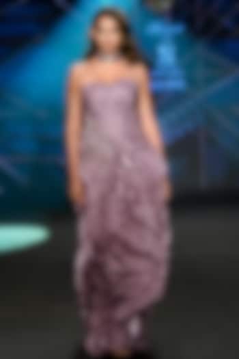 Mauve Satin Tissue Organza Embellished Strapless Engagement Gown by Neeta Lulla at Pernia's Pop Up Shop