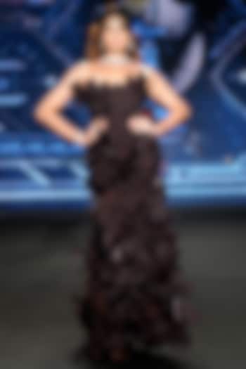 Oxblood Colored Satin Tissue Organza Embellished Skirt Set by Neeta Lulla at Pernia's Pop Up Shop