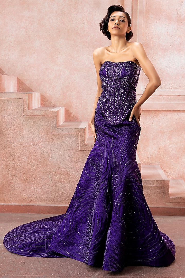 Deep Purple Organza Mermaid Skirt Set by Neeta Lulla at Pernia's Pop Up Shop