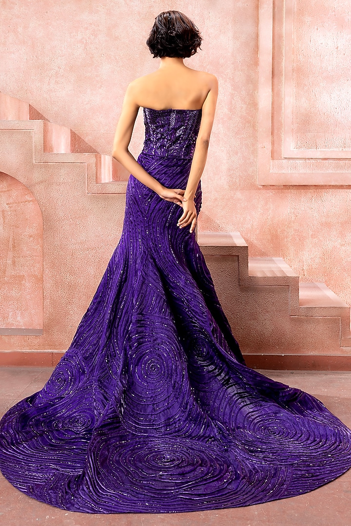 Deep Purple Organza Mermaid Skirt Set by Neeta Lulla at Pernia's Pop Up Shop