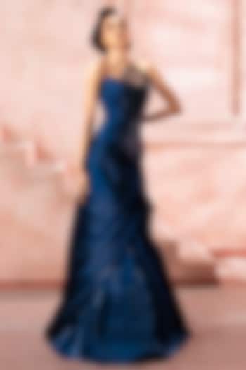 Midnight Blue Satin Tissue Organza Skirt Set by Neeta Lulla at Pernia's Pop Up Shop