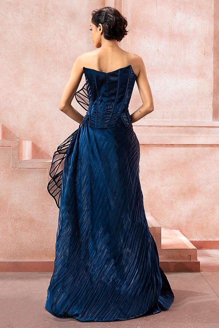 Midnight Blue Satin Tissue Organza Skirt Set by Neeta Lulla at Pernia's Pop Up Shop