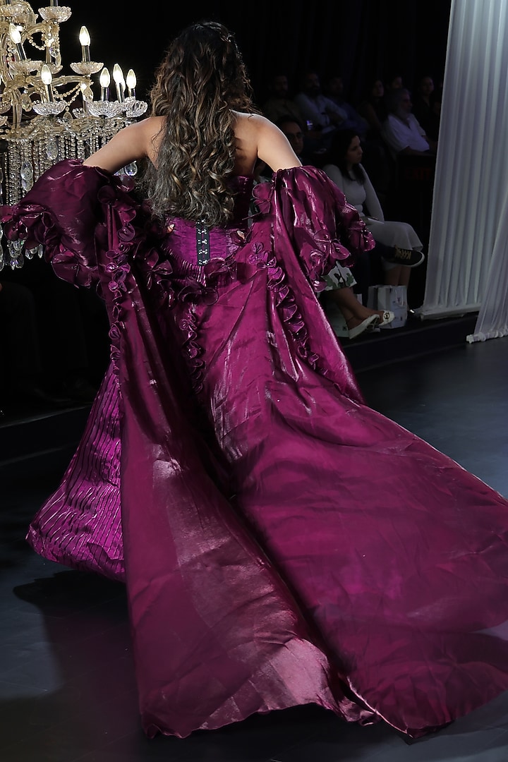 Mulberry Satin Tissue Organza 3D Applique Embellished Skirt Set by Neeta Lulla at Pernia's Pop Up Shop